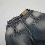 Hip-hop Washed Flame Pattern Loose Denim Shorts