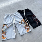 Retro Japanese Style Tiger Print Drawstring Loose Sweatpants