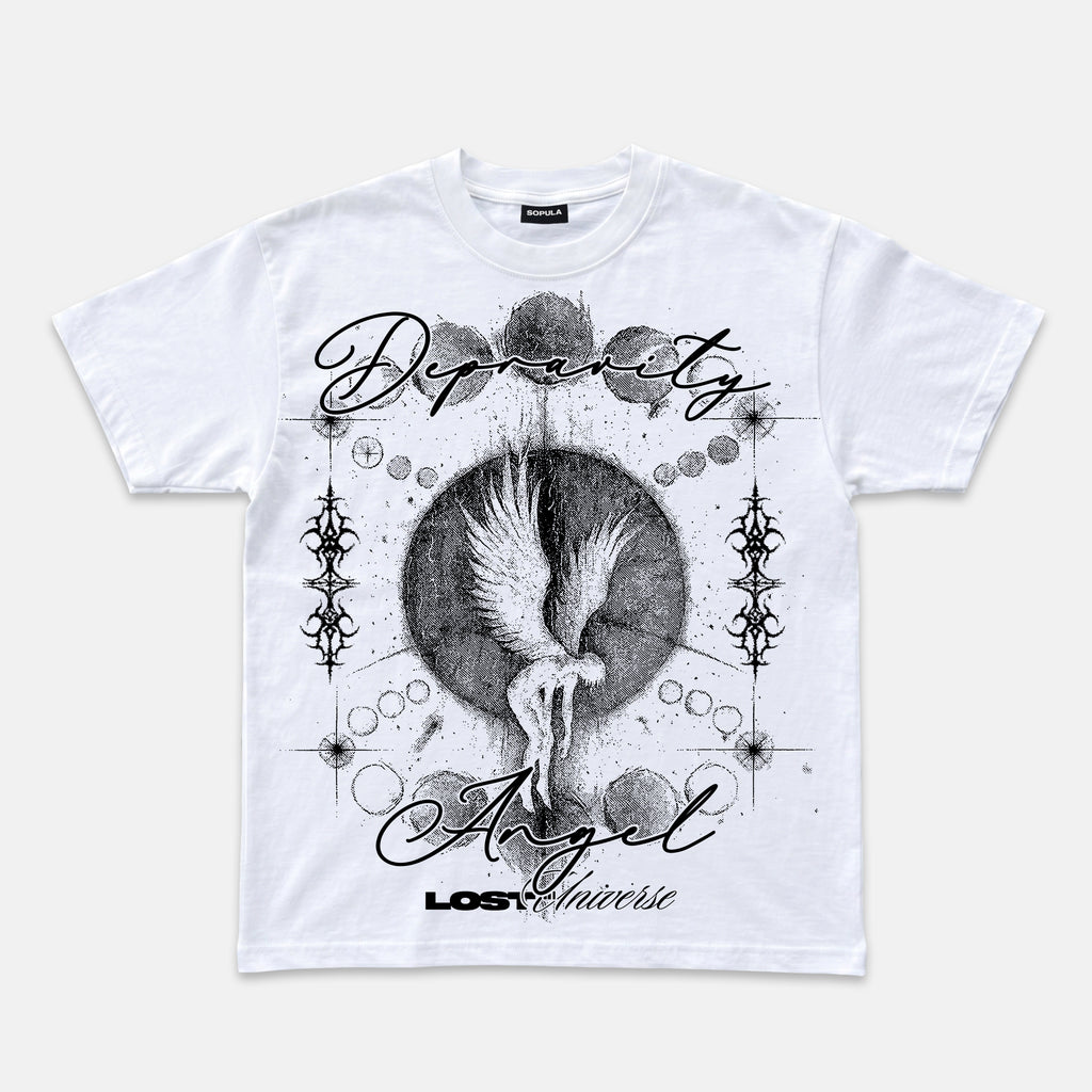Dark Y2k Angels Lost In The Universe Graphic Cotton T-shirt