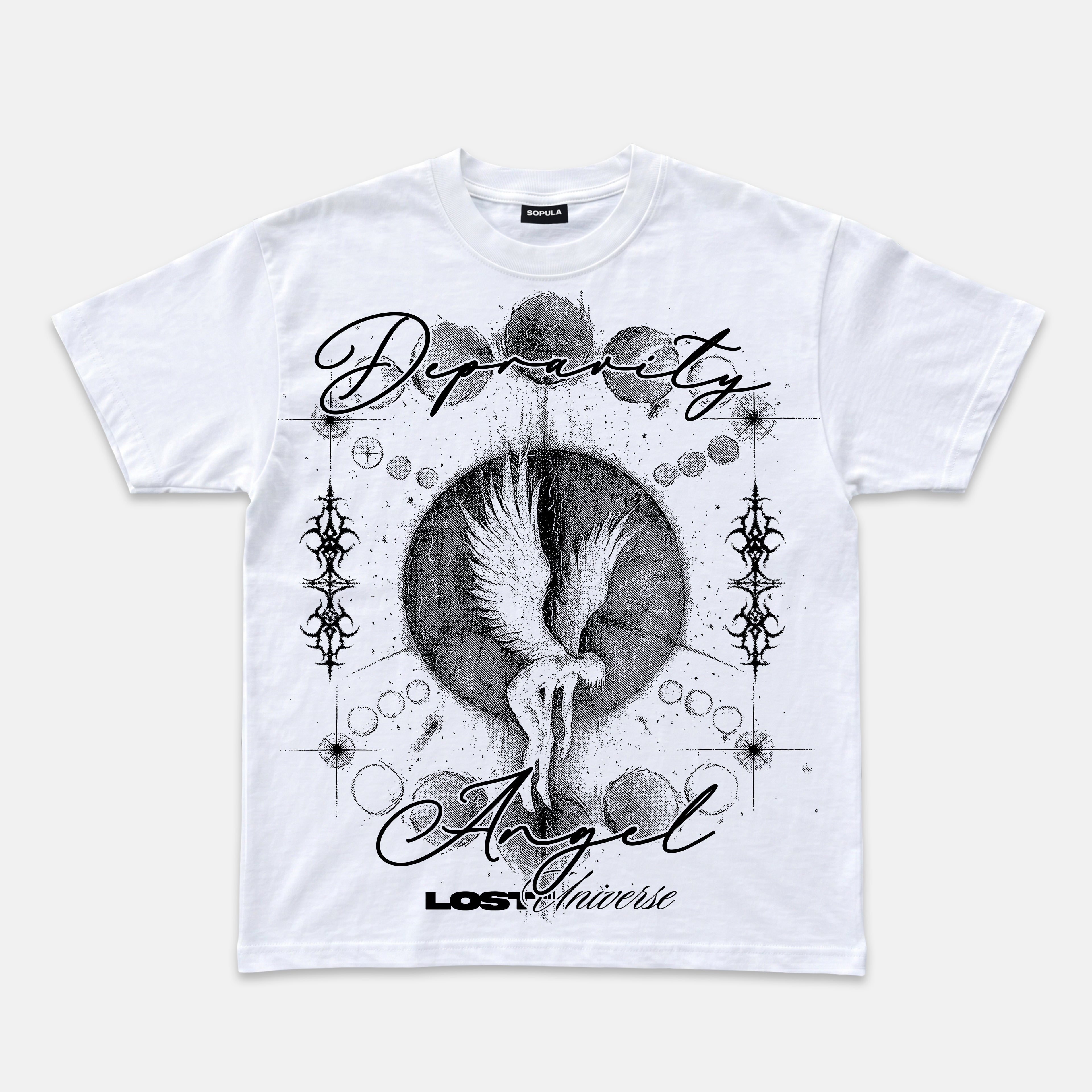 Dark Y2k Angels Lost In The Universe Graphic Cotton T-shirt