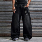 Men's Retro Madonna Embroidered Baggy Scimitar Washed Jeans