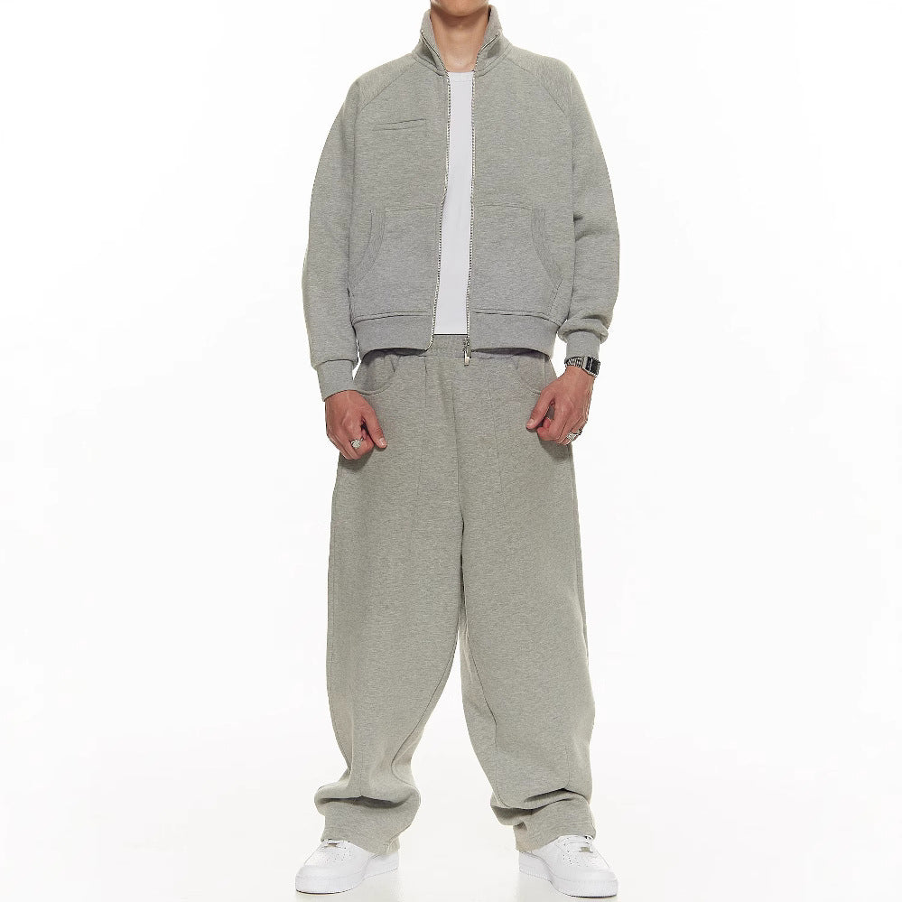 Men's Multi-pocket Zipper Sweatshirt And Sweatpants Set