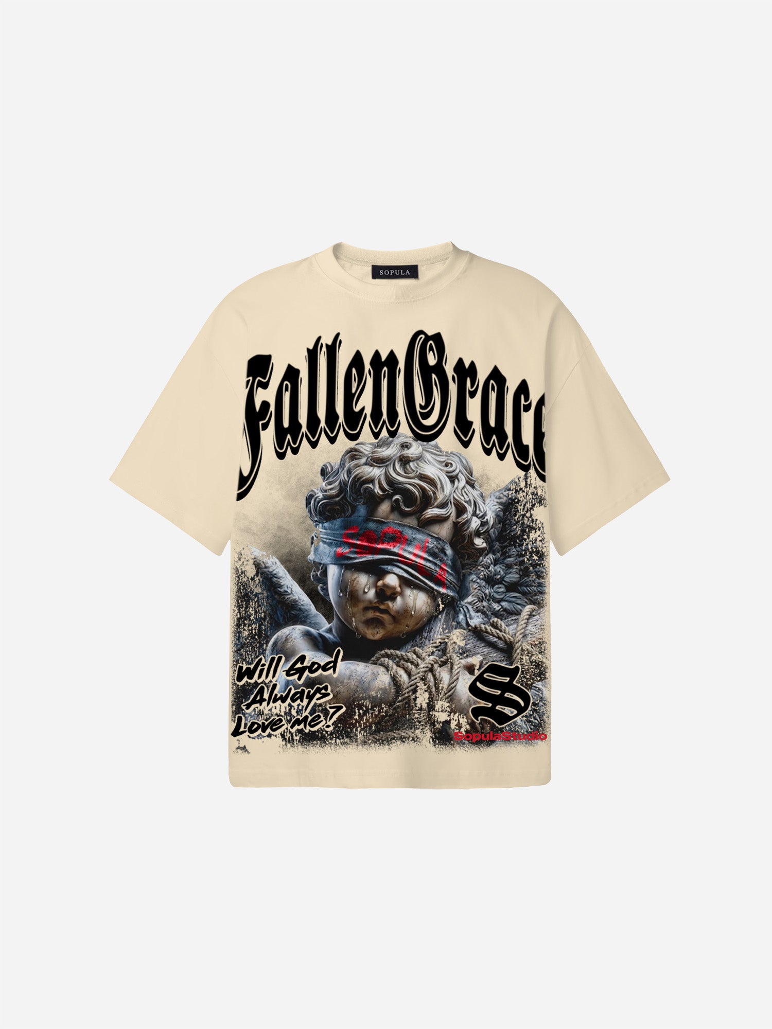 Will God Always Love Me？ Crying Angel Vintage Graphic Cotton T-shirt
