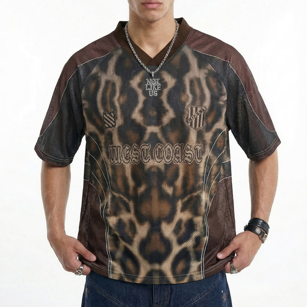 West Coast  Leopard Print Maillard Color Scheme Graphic Mesh Jersey