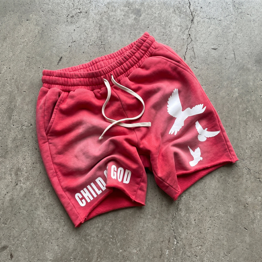 Child Of God Praying For Peace Retro Graphic Acid Washed Shorts