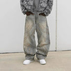 Unisex Flame AppliquÉ Wide-leg Baggy Jeans