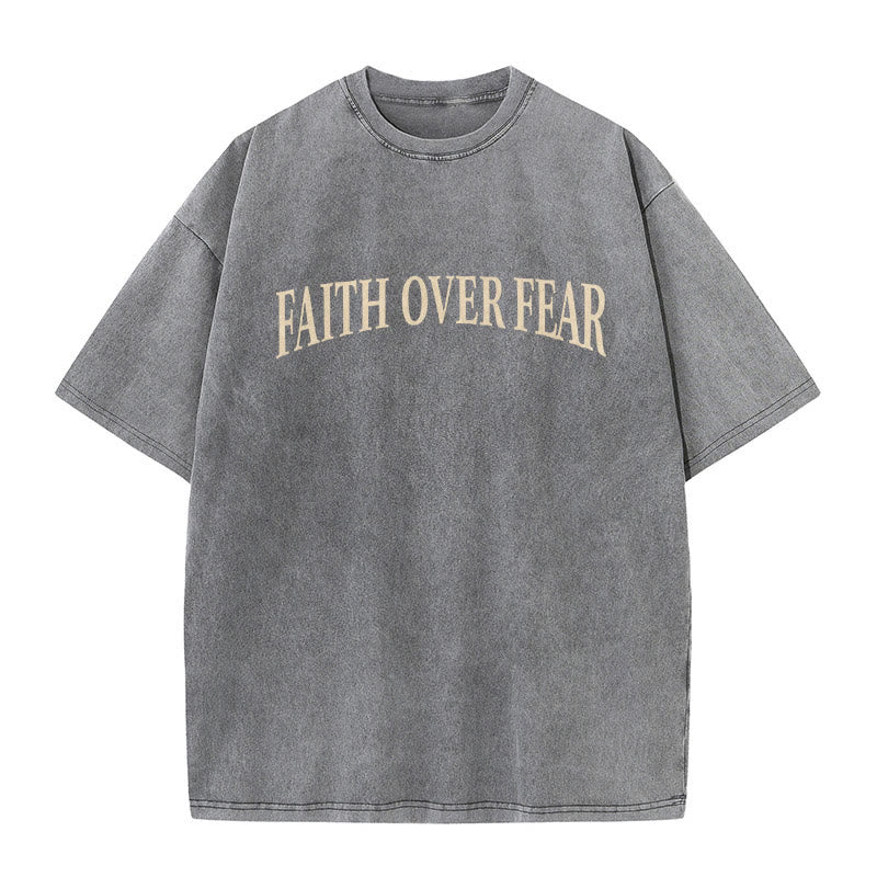 Faith Overcomes Fear Cross Graphic Acid Washed T-shirt