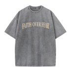 Faith Overcomes Fear Cross Graphic Acid Washed T-shirt