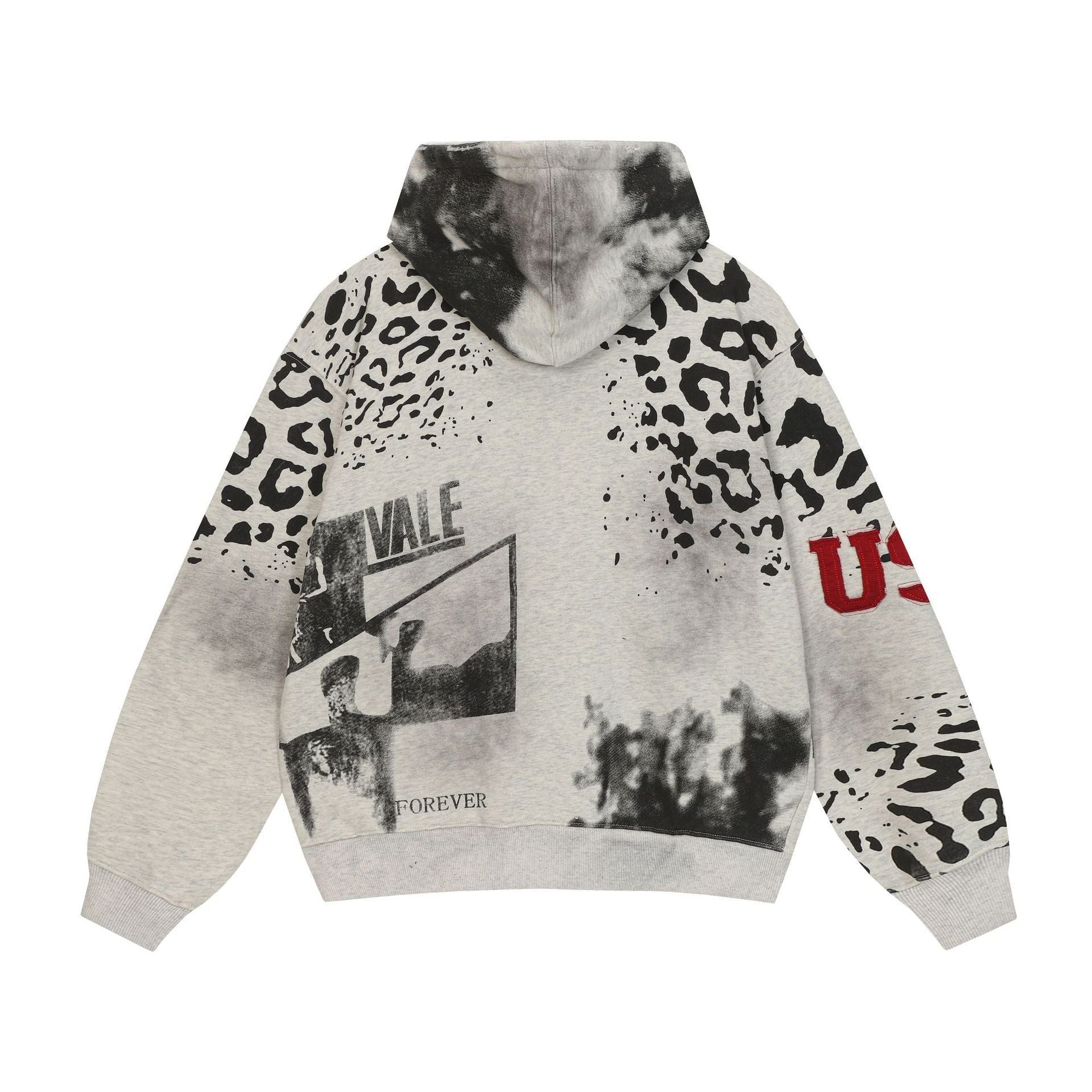 Retro Leopard Print Letter Print Zip-up Hoodie