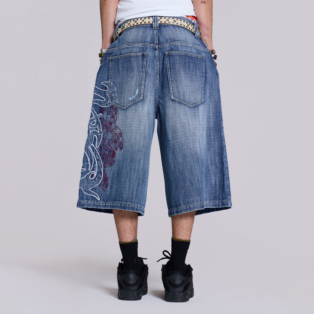 Men's Retro Y2k Fashion Embroidered Denim Jorts
