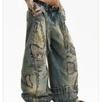 Hand Stitched Distressed Baggy Jeans