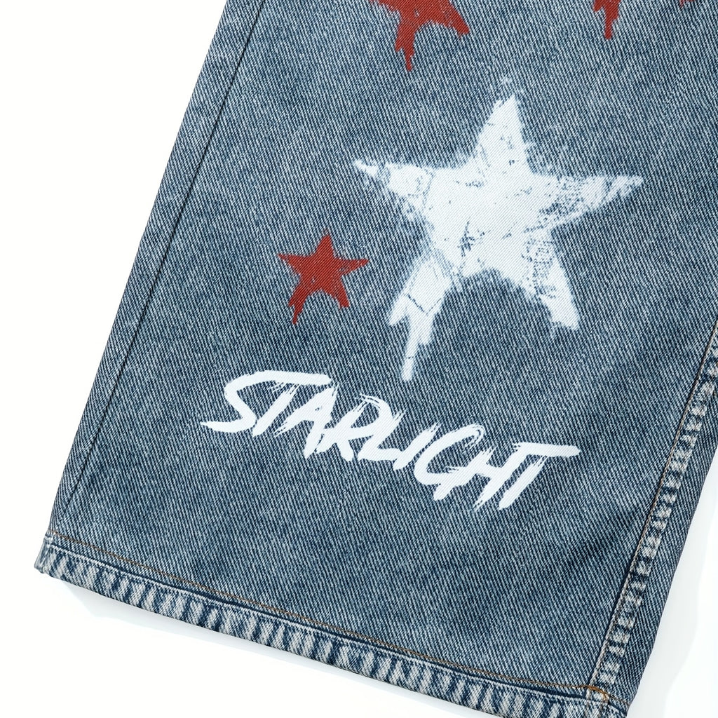 Men's Wide-leg Jeans With Star Chain Print