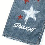 Men's Wide-leg Jeans With Star Chain Print