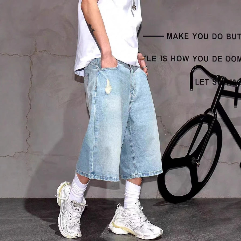 Men's Fashion Ripped Loose Denim Shorts Jorts