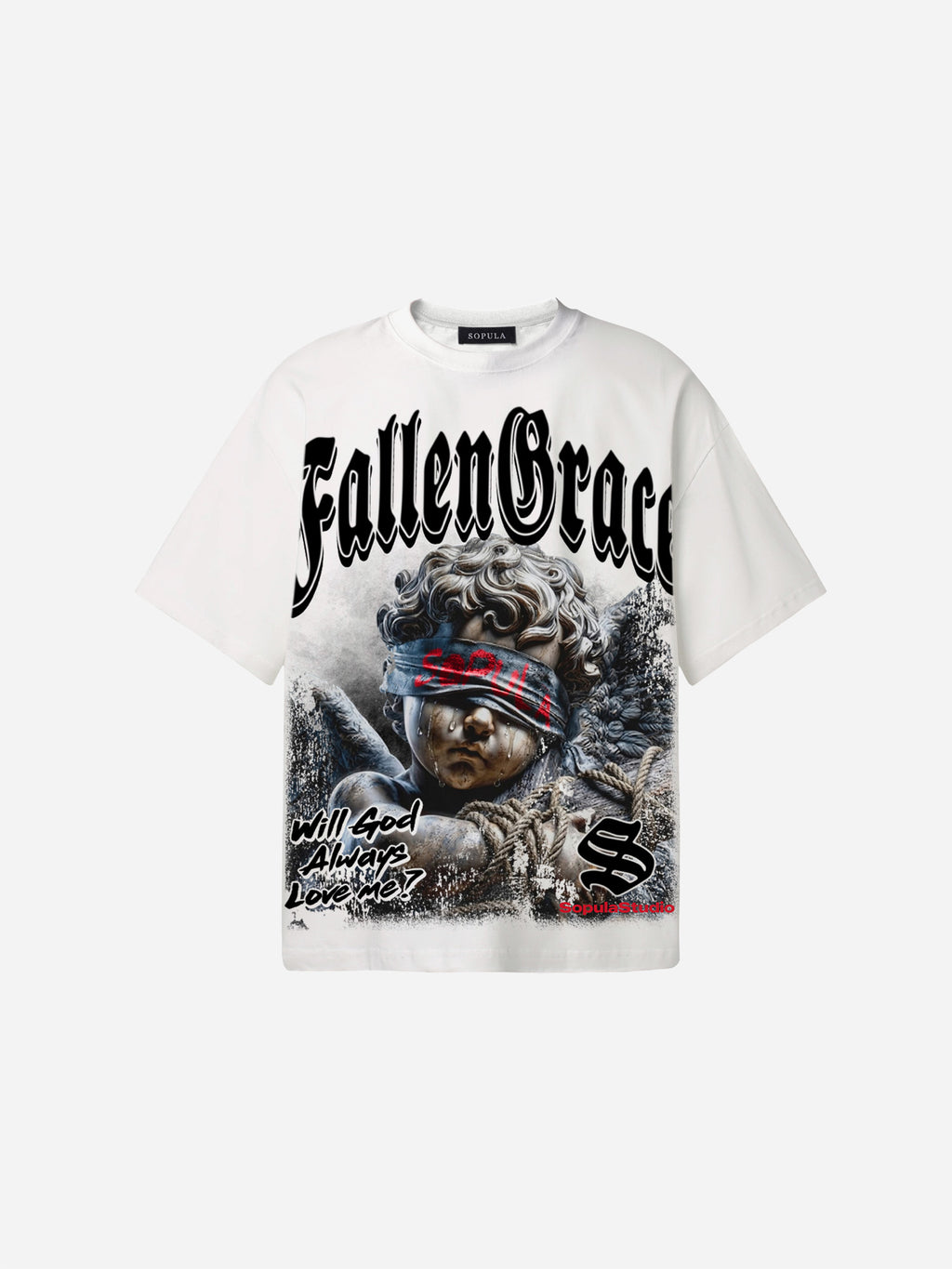 Will God Always Love Me？ Crying Angel Vintage Graphic Cotton T-shirt