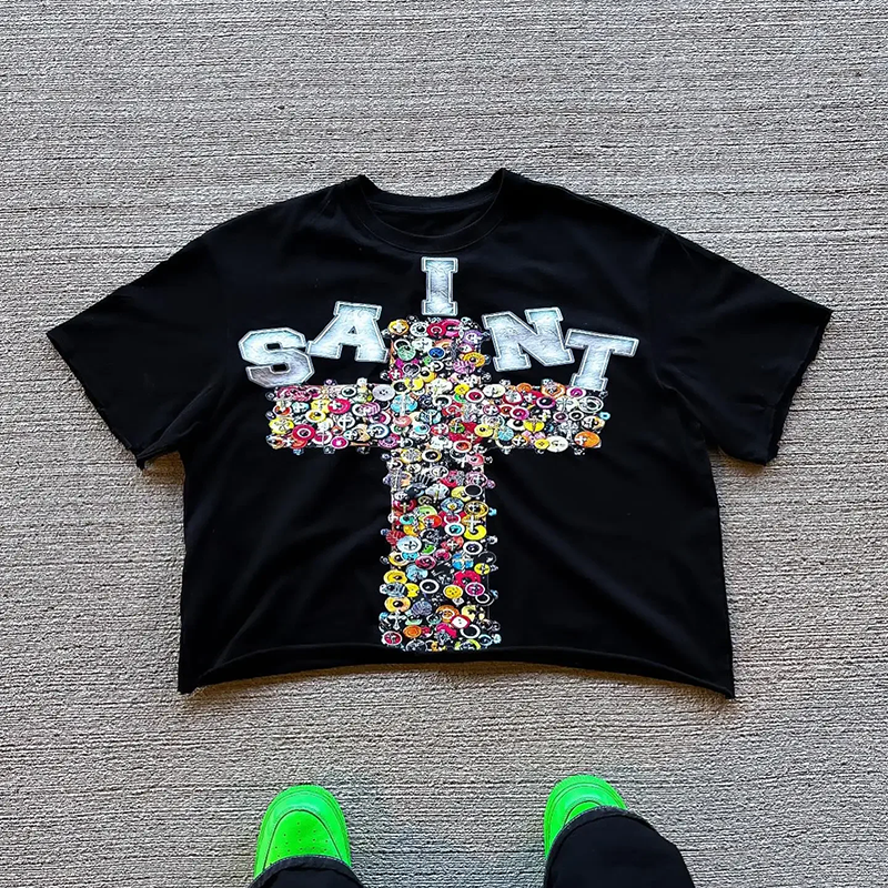Vintage  Saint Cross Art Graphic 100% Cotton T-Shirt