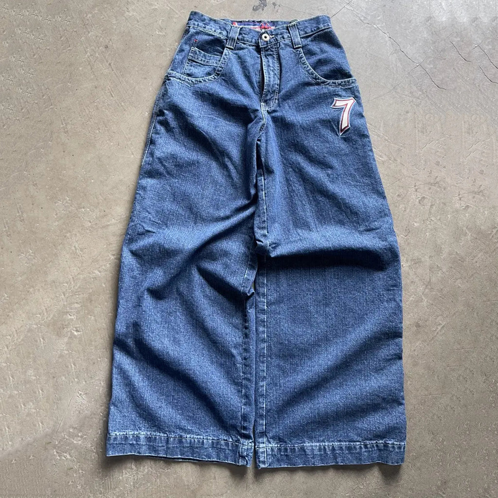 Retro Denim Loose Dice-print Size 7 Pants