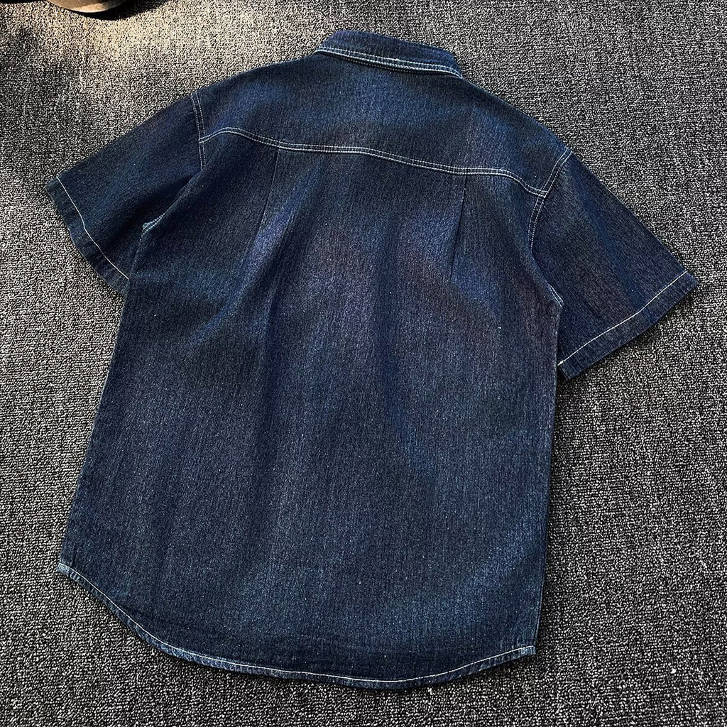Men's Retro Short-sleeve Denim Shirt