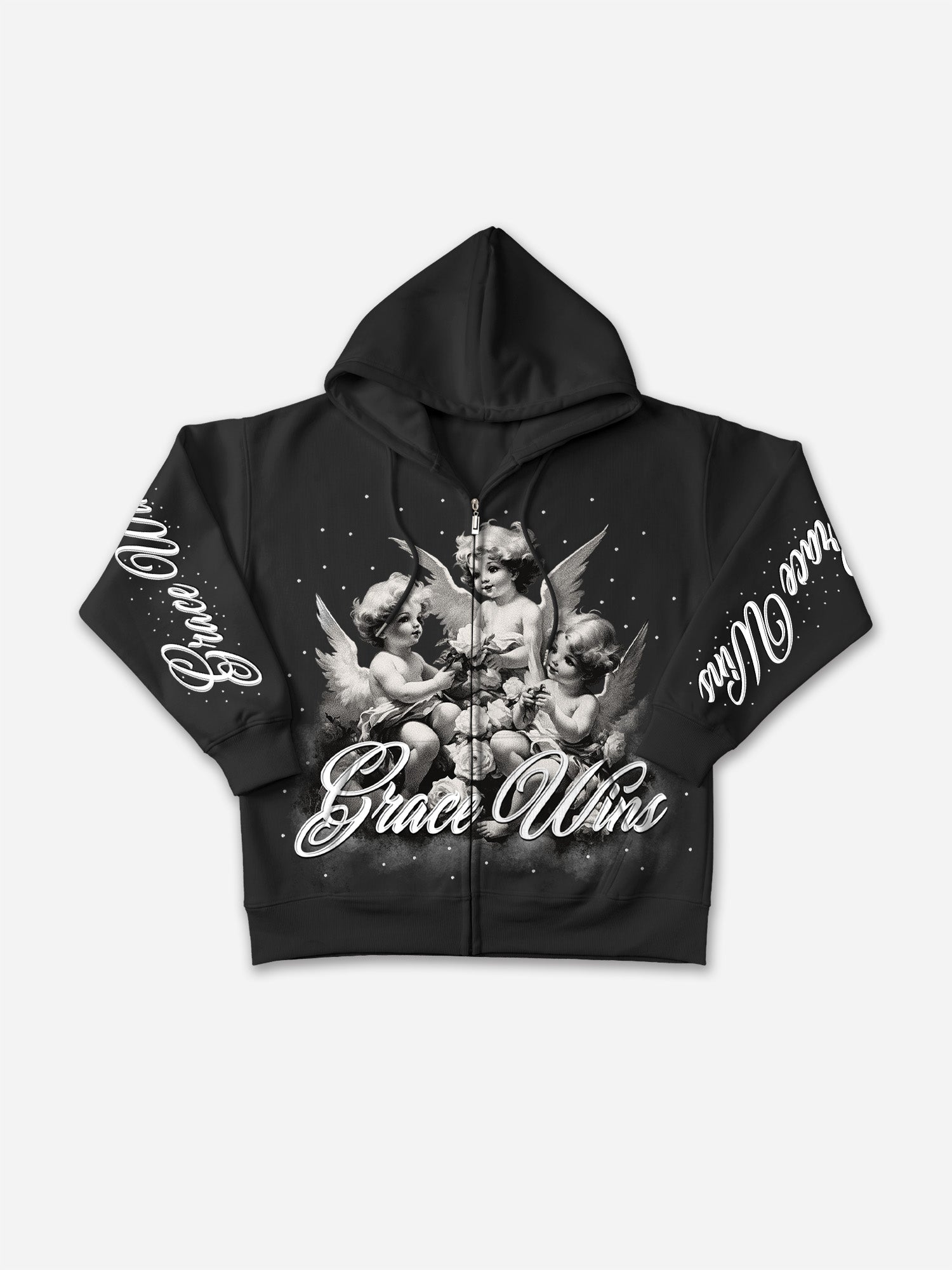 Grace Wins Angel Vintage Graphic Zip-up Hoodie