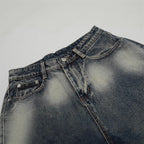 Hip-hop Washed Flame Pattern Loose Denim Shorts