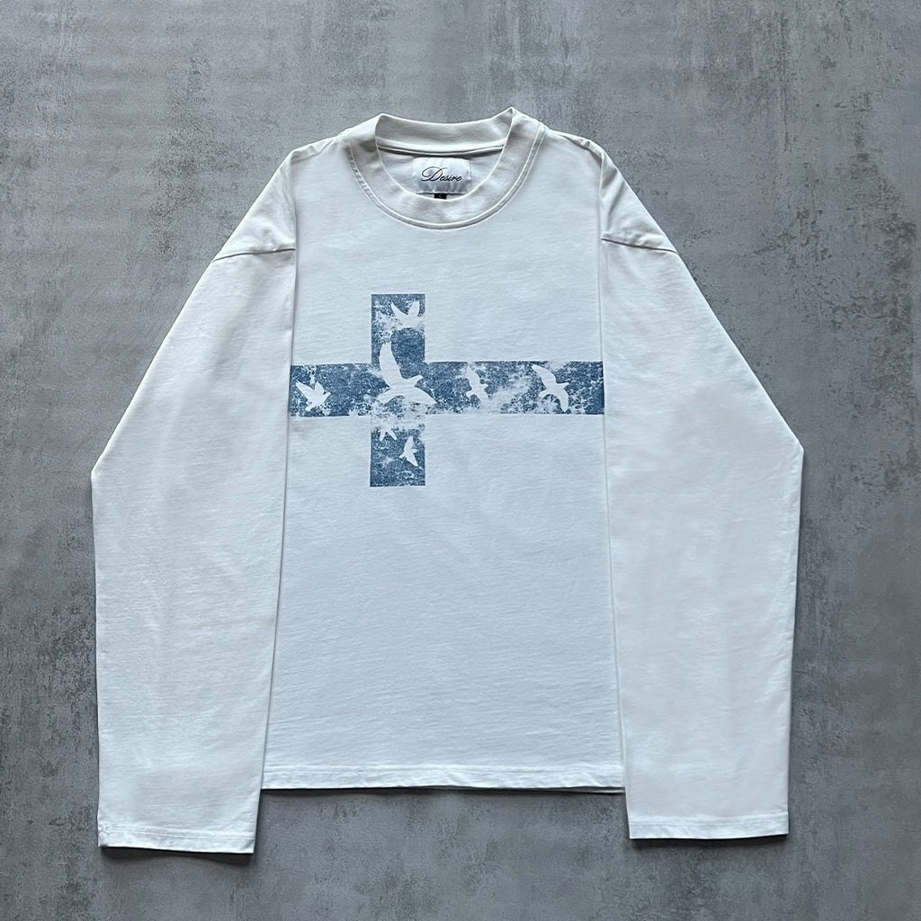 Anti-war Peace Dove And Cross Print Long-sleeved T-shirt