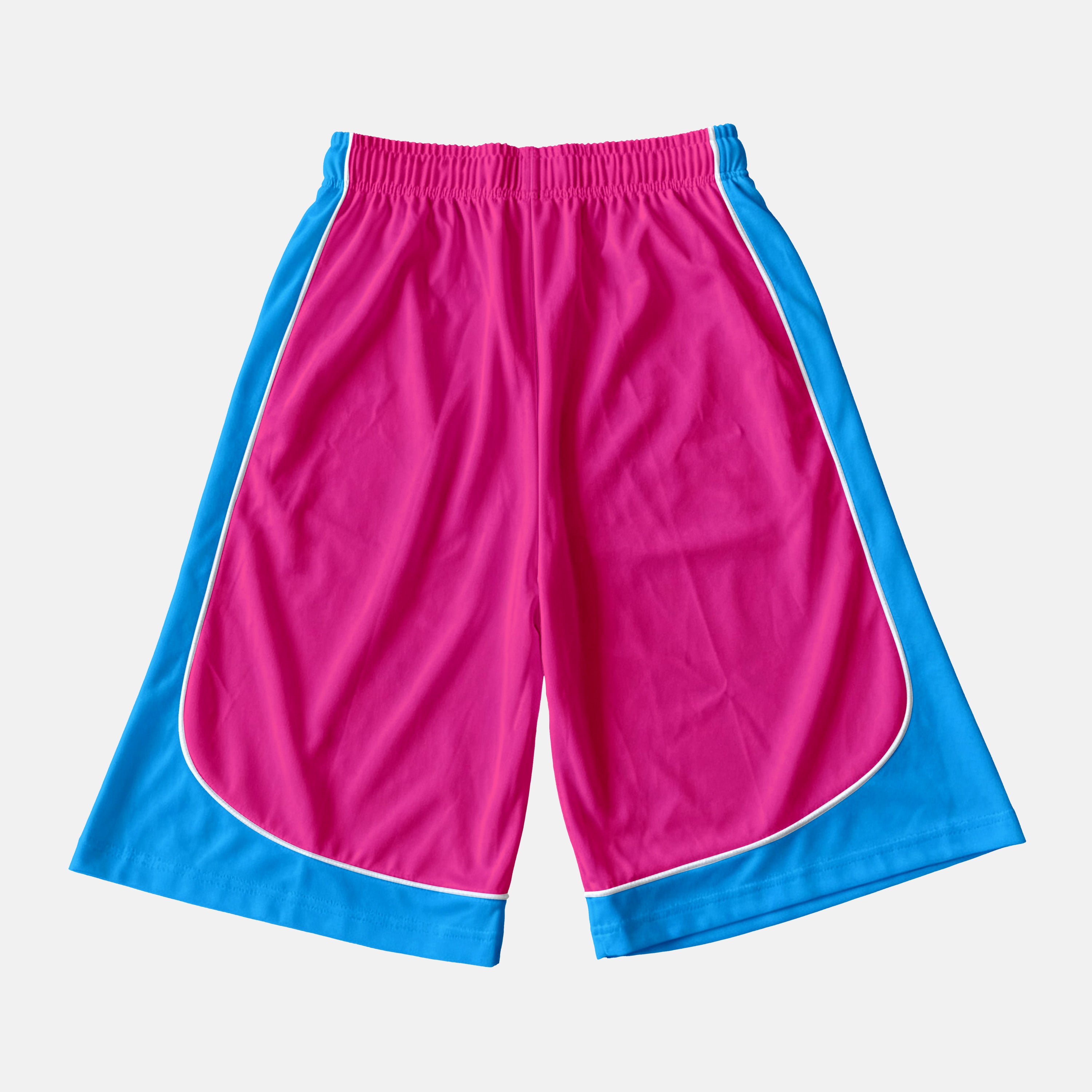 Star Graphic Pink And Blue Color Blocking Drawstring Shorts