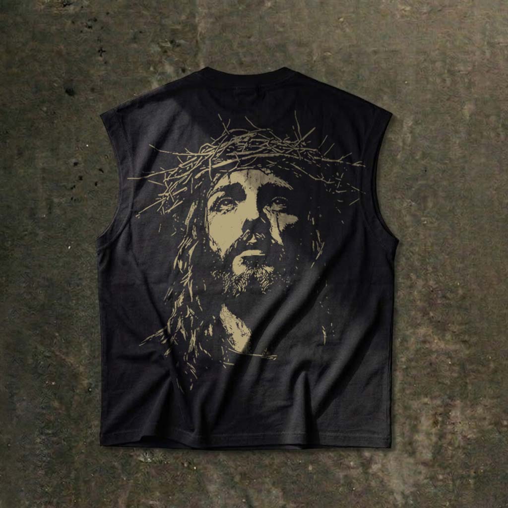 Jesus With Crown Of Thorns Graphic Tank Top