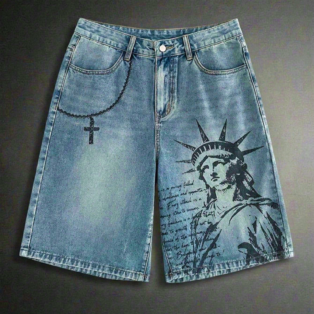 Men's Printed Pattern Loose Fit Denim Shorts Jorts
