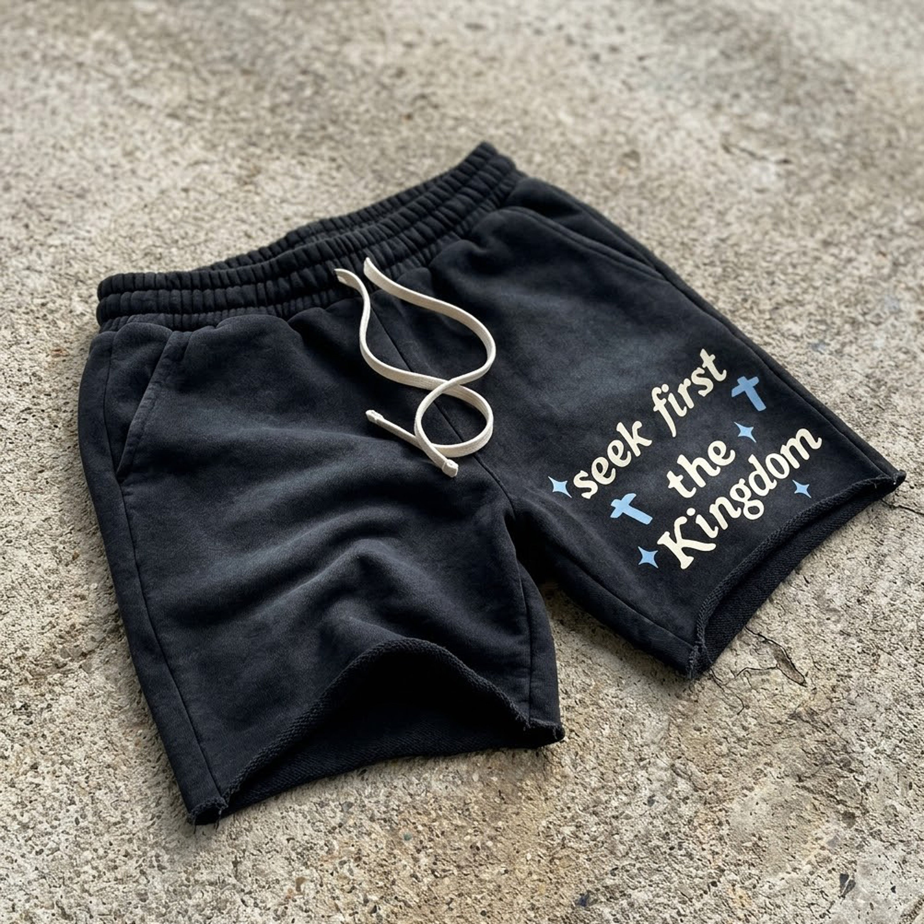 Seek First The Kingdom Acid Washed Shorts