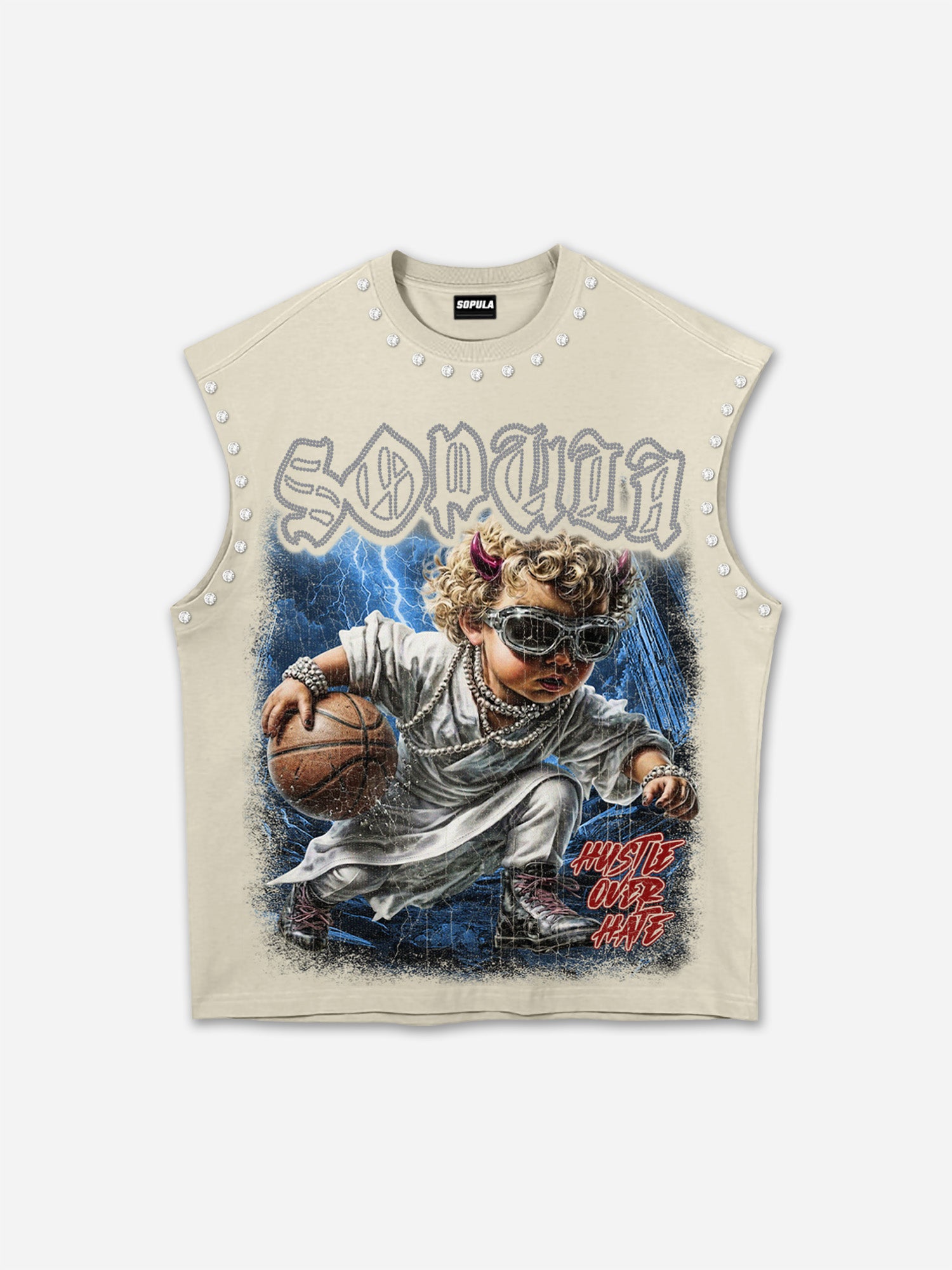 Sopula Basketball Angel Graphic Rhinestone Tank Top