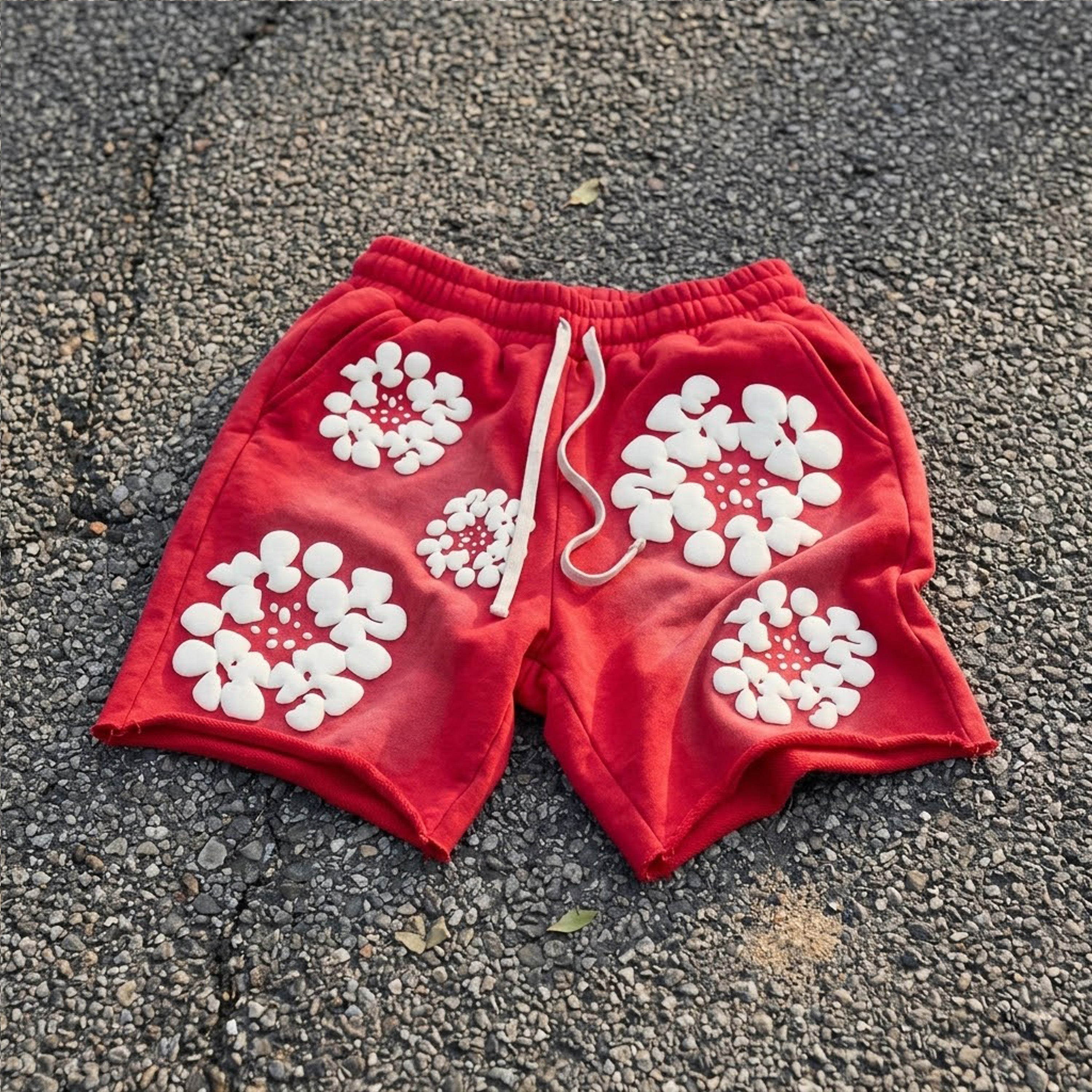 Silhouette Wreath Foam Printed Janky Acid Washed Shorts