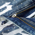 Y2k Trendy Letter Rhinestone Loose Denim Shorts