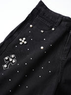 Hiphop Cross Hot Diamond Genuine Denim Shorts