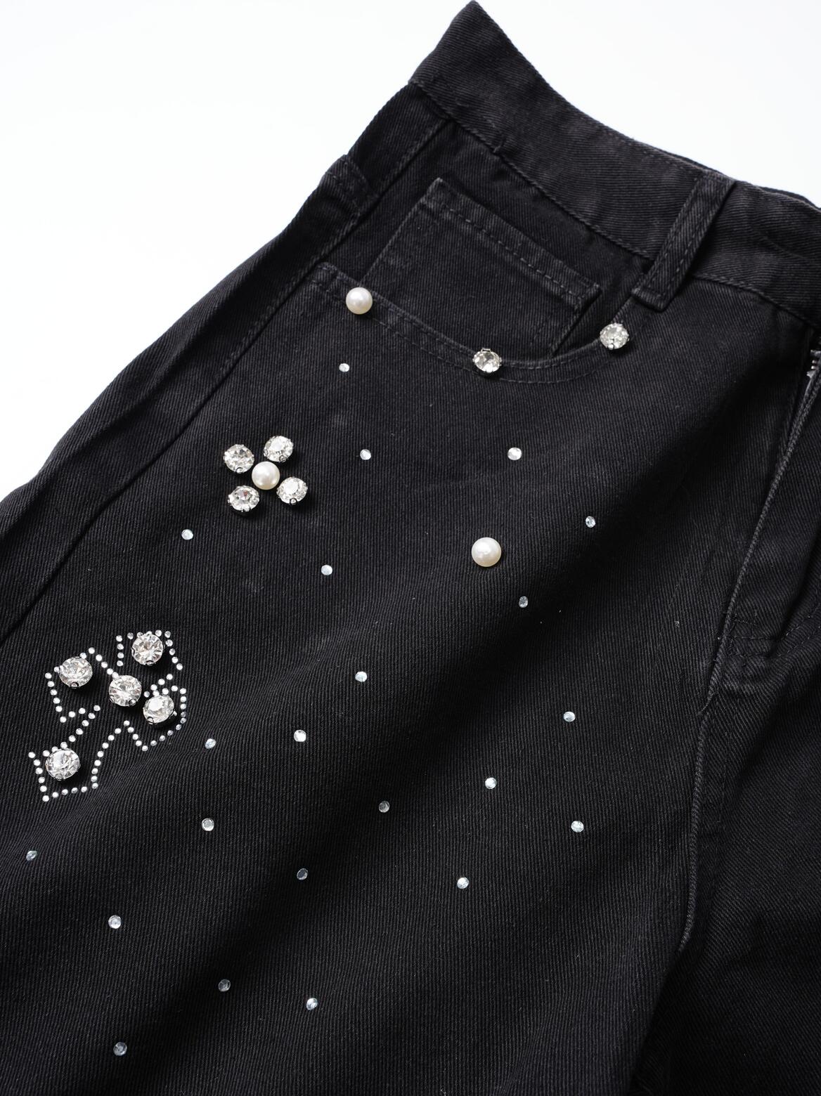 Hiphop Cross Hot Diamond Genuine Denim Shorts