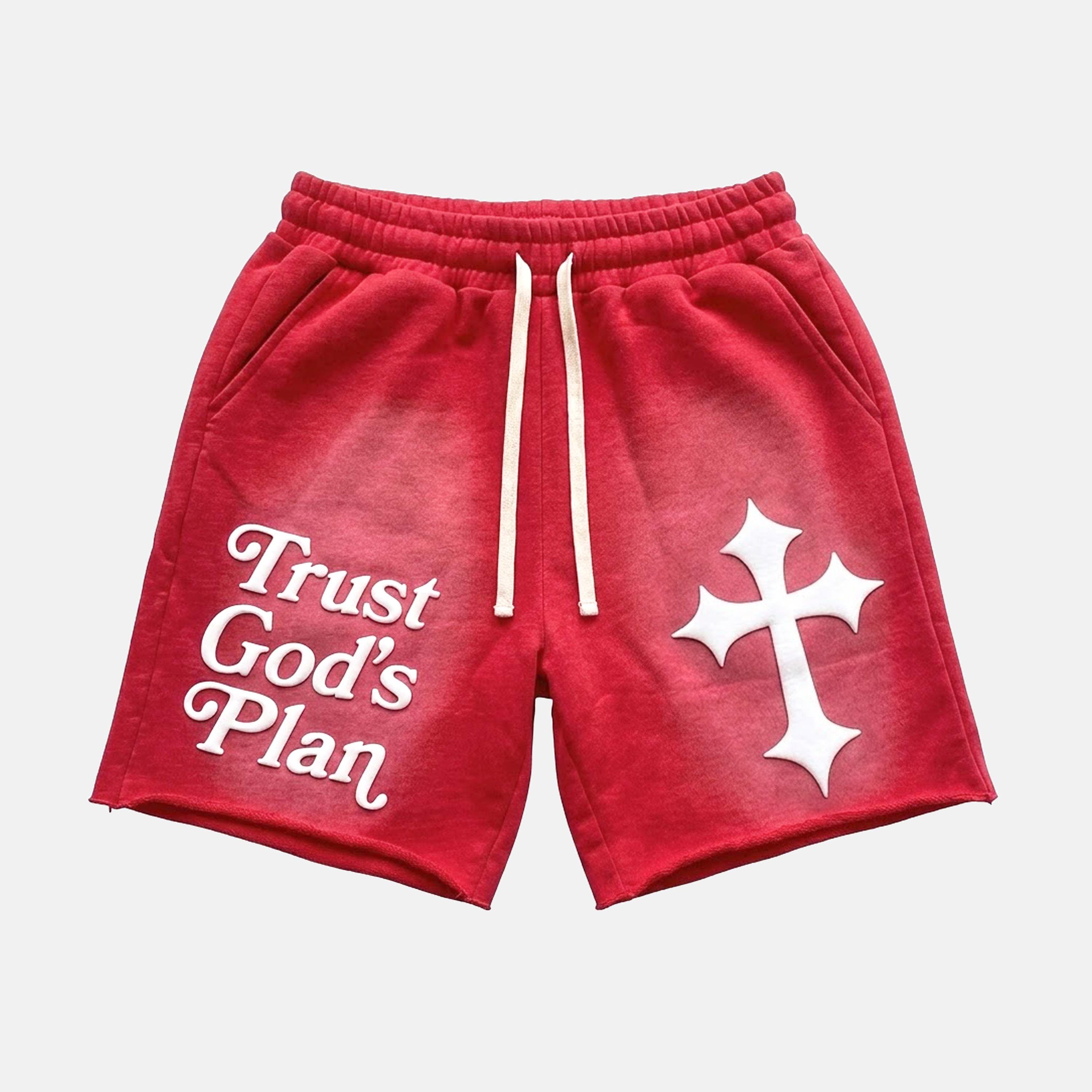 Trust God's Plan Foaming Process Graphic Washed Shorts