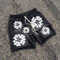 Silhouette Wreath Foam Printed Janky Acid Washed Shorts