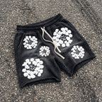 Silhouette Wreath Foam Printed Janky Acid Washed Shorts