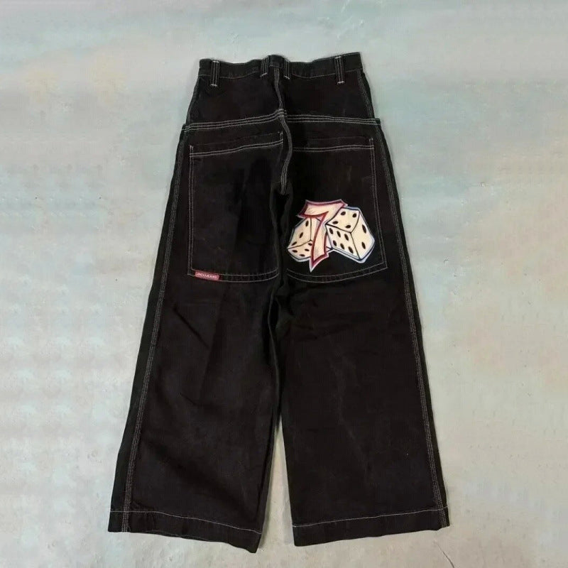 Retro Denim Loose Dice-print Size 7 Pants