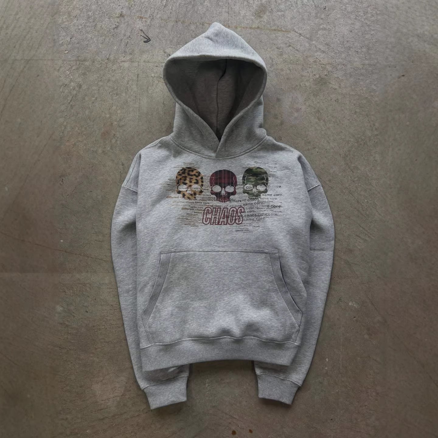 Y2k Grey Chaos Graphic Hoodie