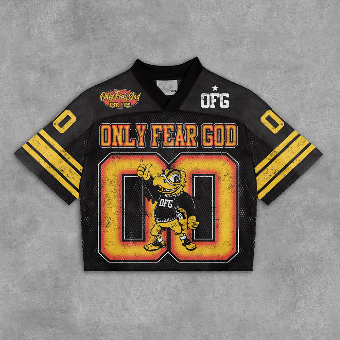 Vintage Only Fear God Graphics Blokecore Blokette Cotton Football V-neck T-Shirt