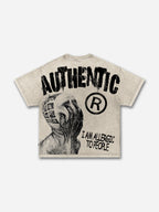 Vintage I Am Allergic To People Graphic Acid Wash T-shirt