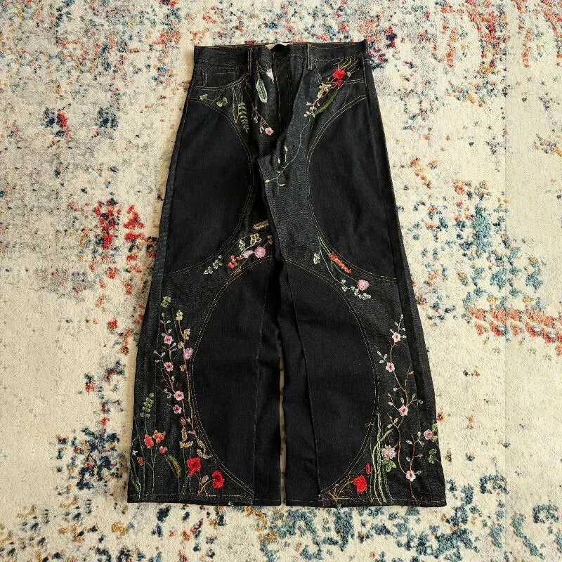 Men's Vintage Y2k Floral Embroidered Loose Baggy Jeans