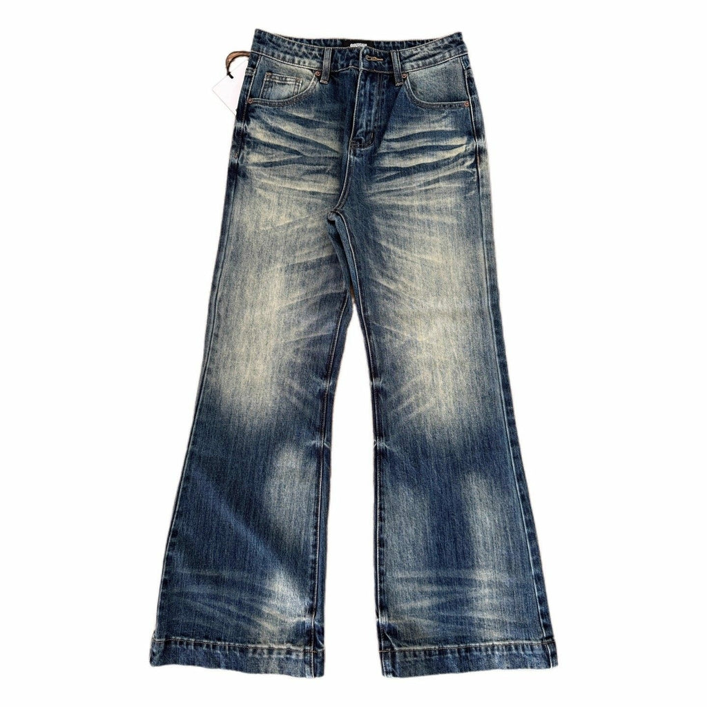 Vintage Washed Distressed Textured Flared Jeans