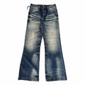 Vintage Washed Distressed Textured Flared Jeans