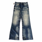 Vintage Washed Distressed Textured Flared Jeans