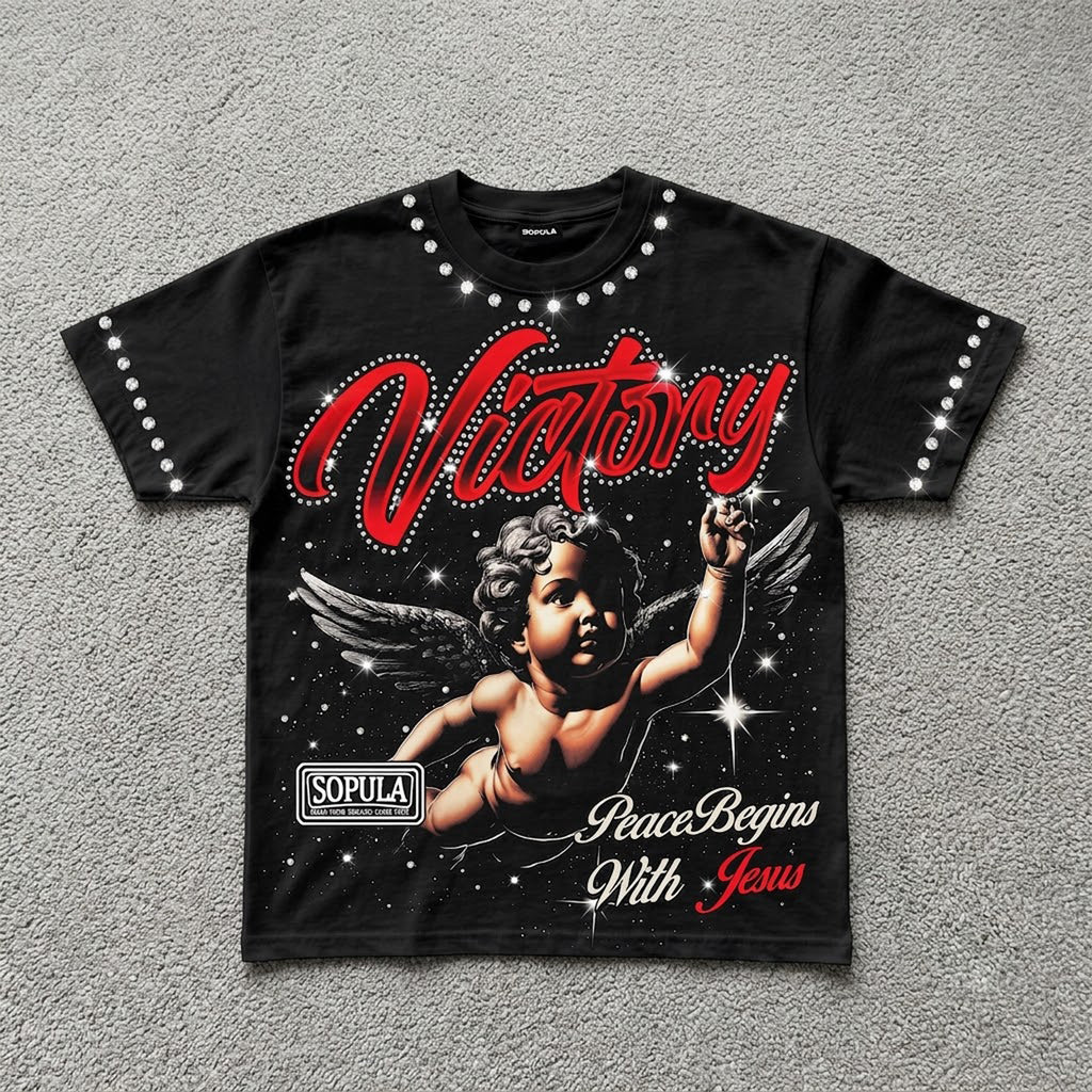 Victory Angel In The Night Retro Graphic T-shirt