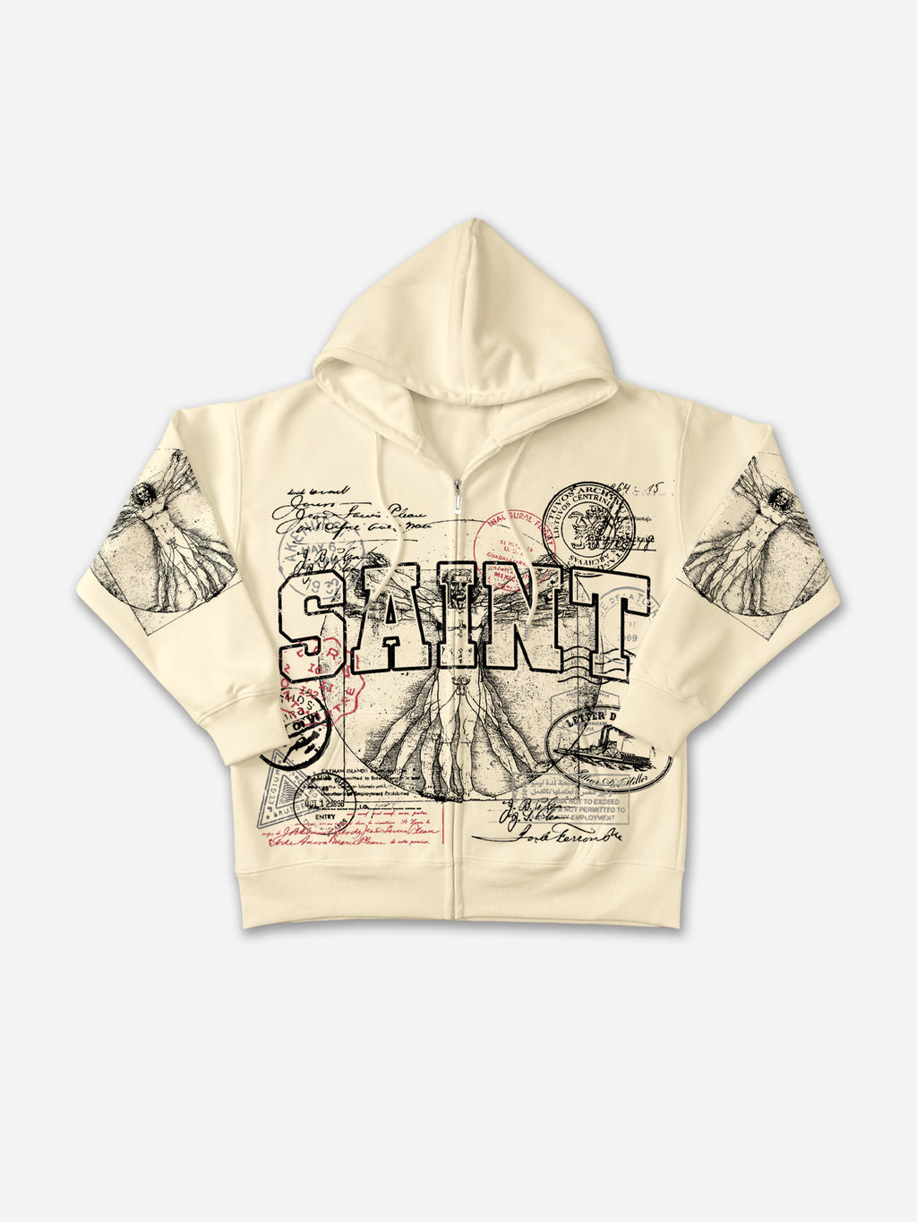 Saints Stamp Collage Vitruvian Graphic Zip-up Hoodie