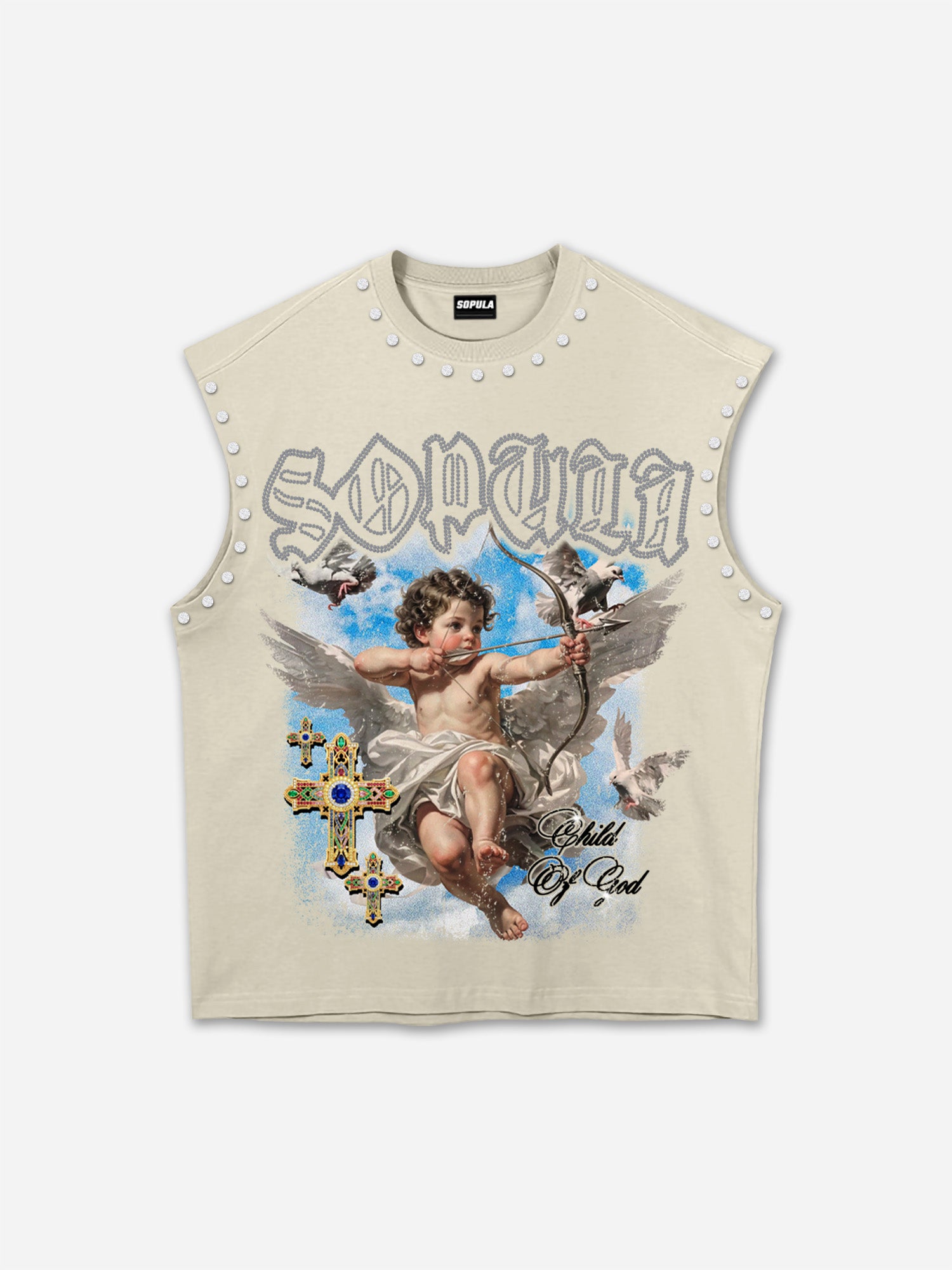 Sopula Retro Angel Cross Graphic Rhinestone Tank Top