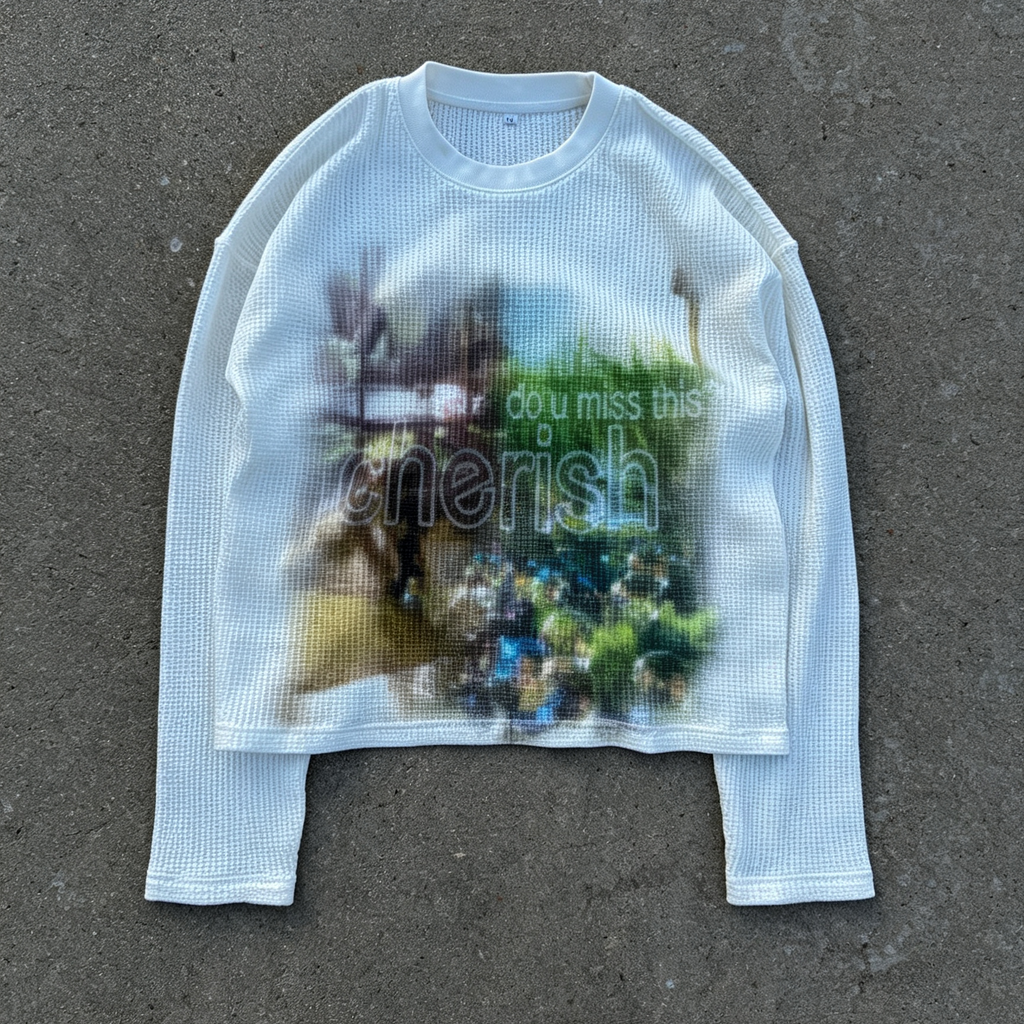 Cherish Thermal Loose Waffle Long Sleeve T-shirt