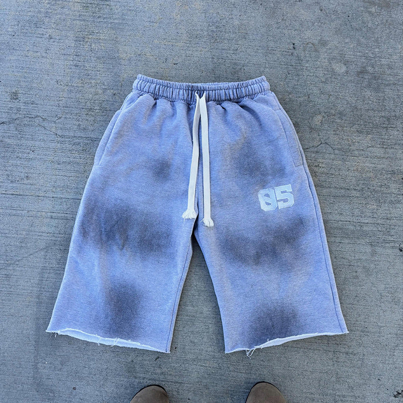 Men's Dirty Print Drawstring Casual Capri Pants